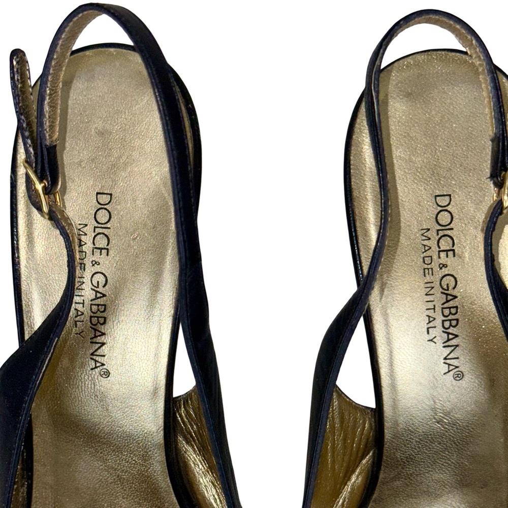 DOLCE & GABBANA BLACK LEATHER SLINGBACK HEELS - Picture 7 of 9